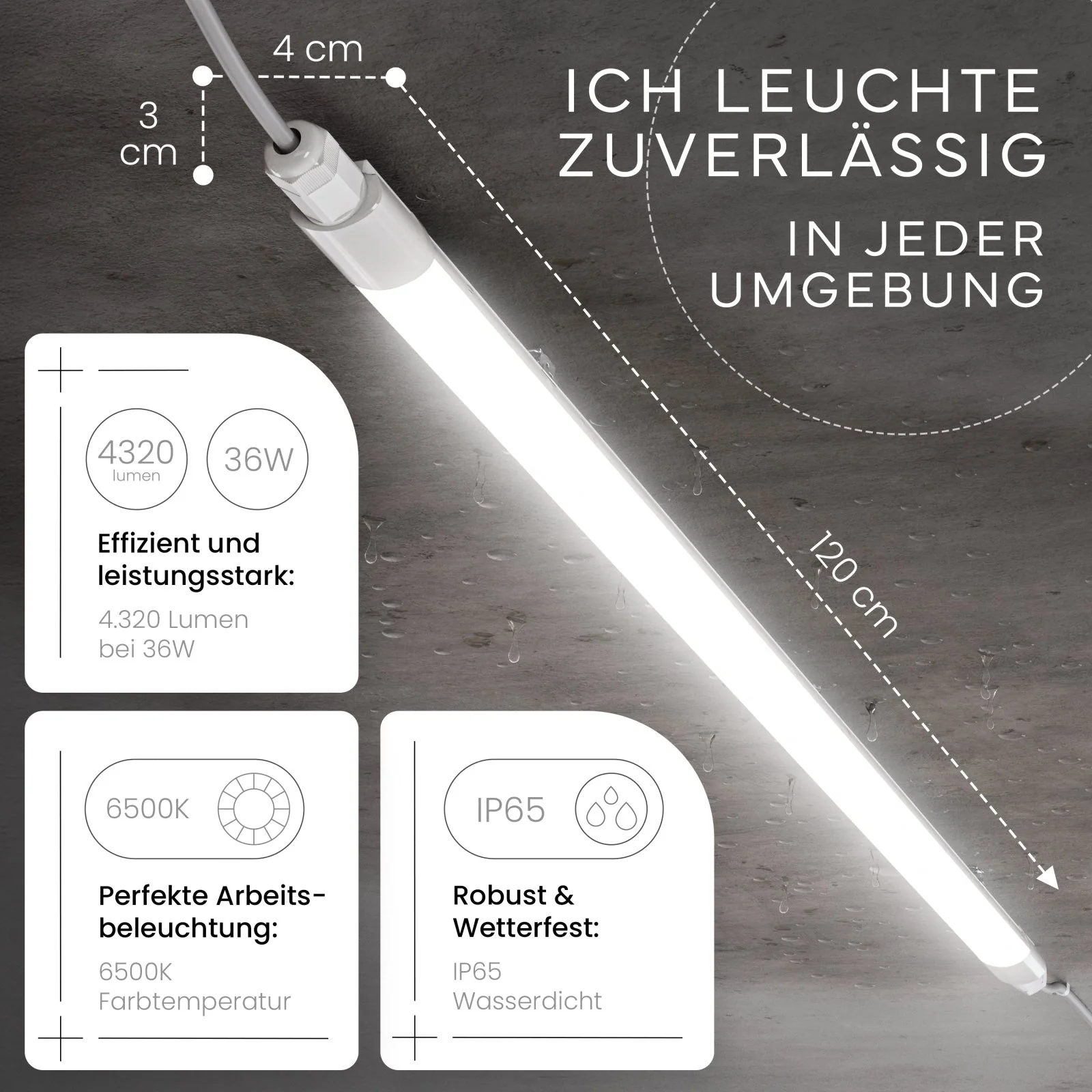 LED Feuchtraumleuchte SLIM, 120cm - Image 3